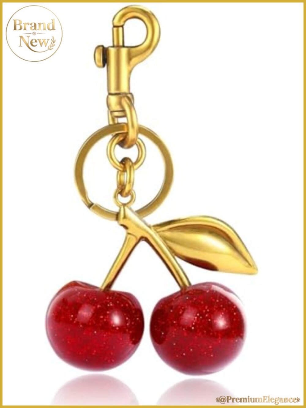 18K Gold Plated Cherry Keychain Charm Purse Bag Accessory